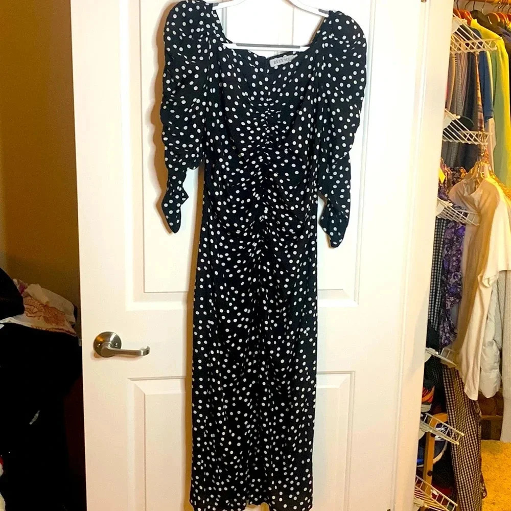 ELLY ME like new black with white polka dots midi dress size large